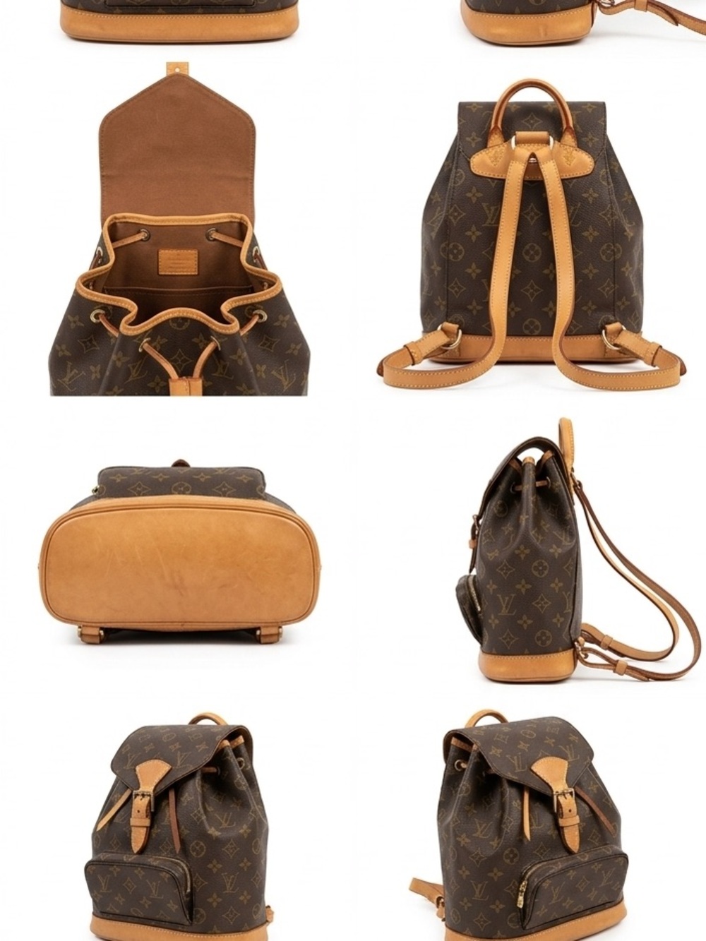 Louis Vuitton Brown Monogram Backpack with Tan Leather Trim